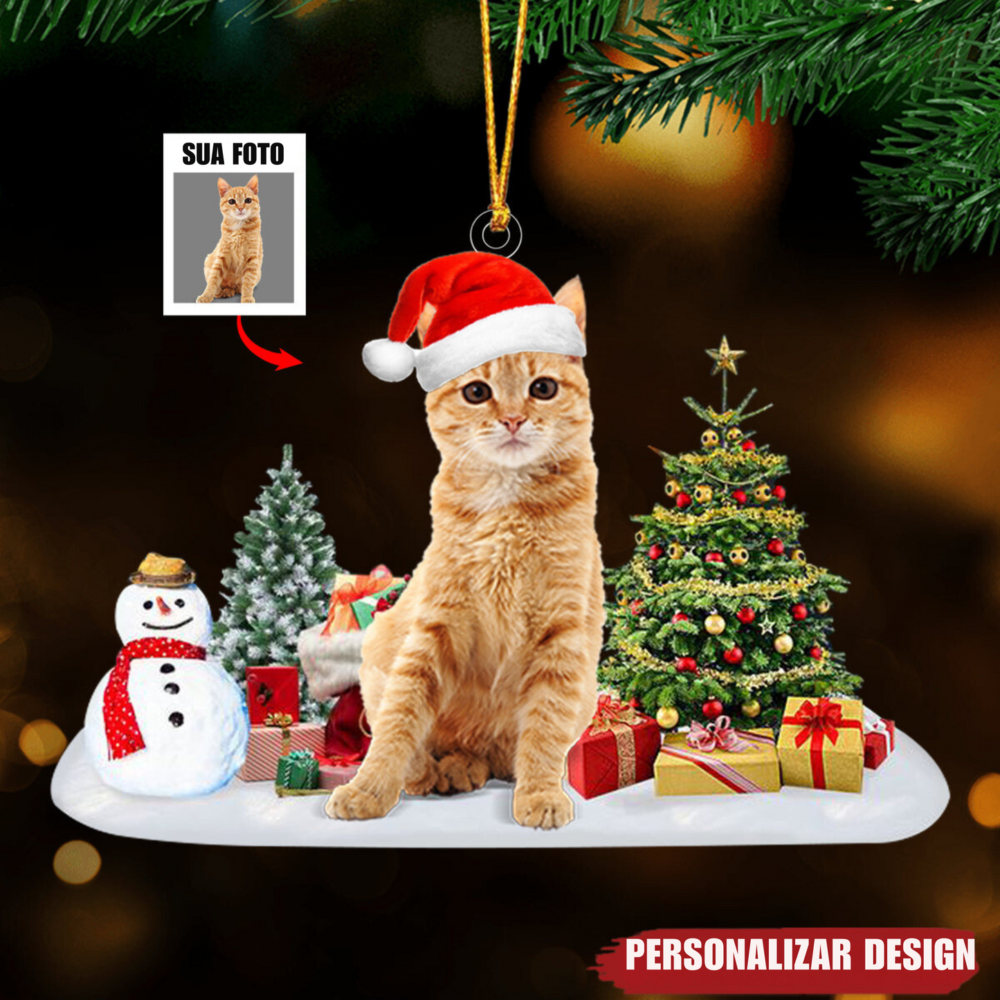 Adorno acrílico de Navidad con foto personalizada de tu mascota
