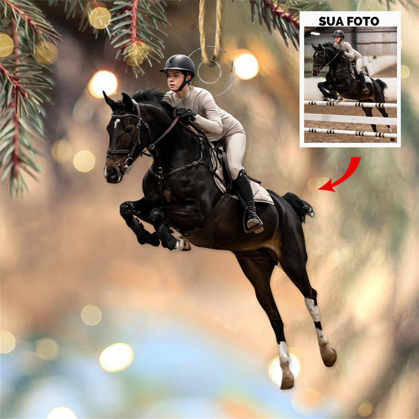 Ornement en Acrylique Cheval de Selle avec Photo Personnalisée - 2 Achetés = 1 Offert + Livraison Gratuite