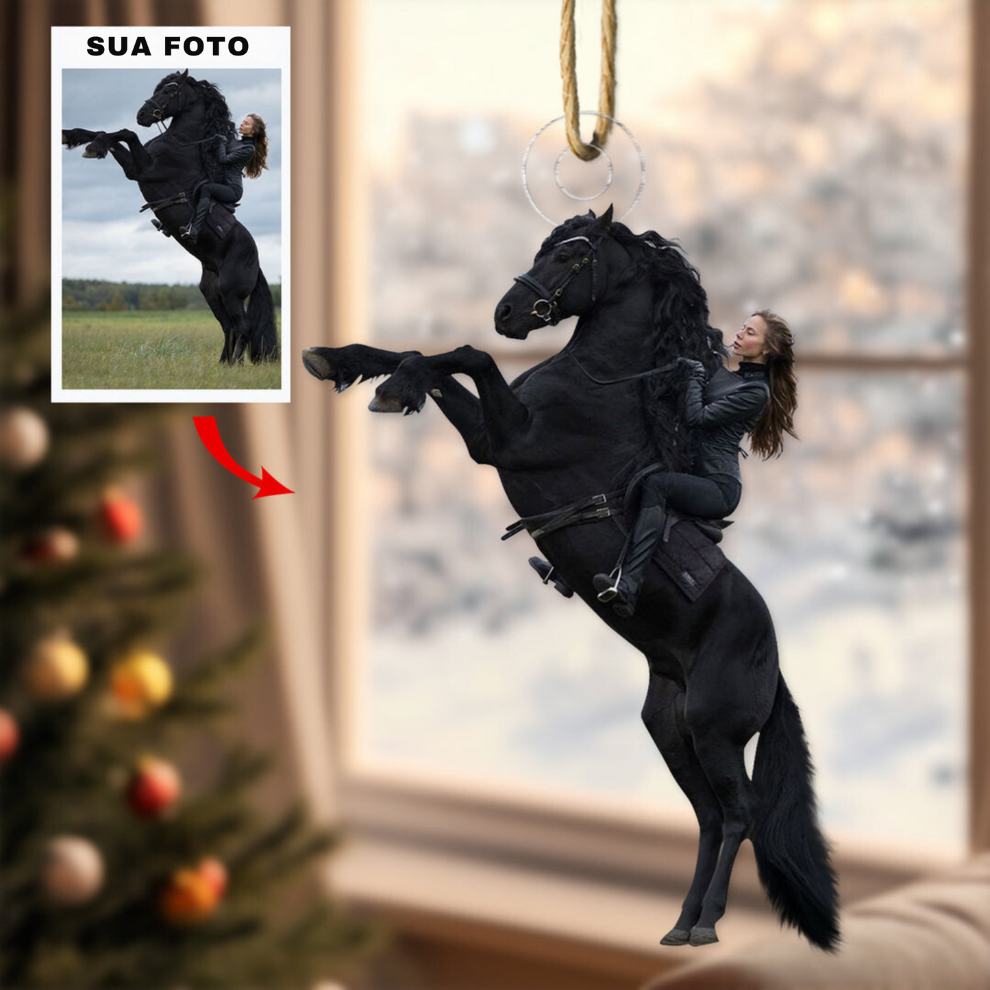 Ornement en Acrylique Cheval de Selle avec Photo Personnalisée - 2 Achetés = 1 Offert + Livraison Gratuite