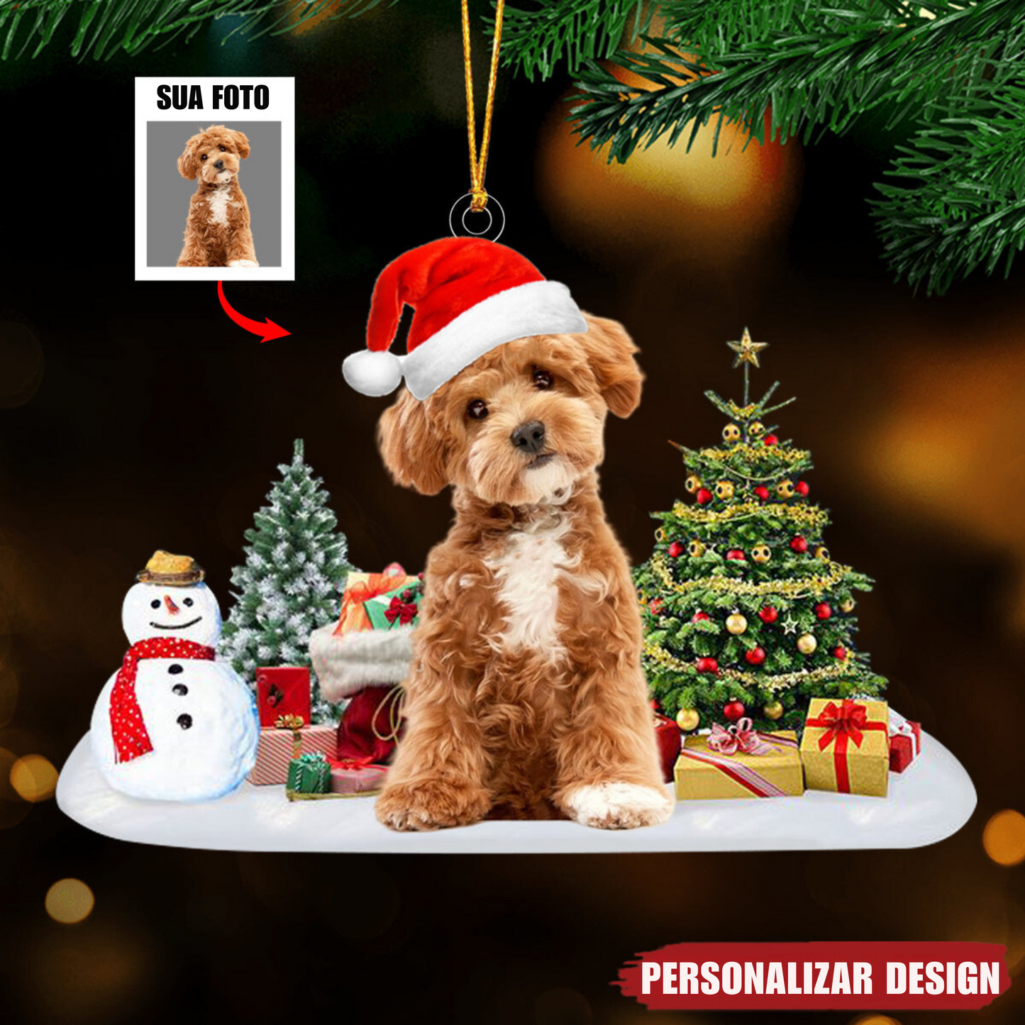 Adorno acrílico de Navidad con foto personalizada de tu mascota