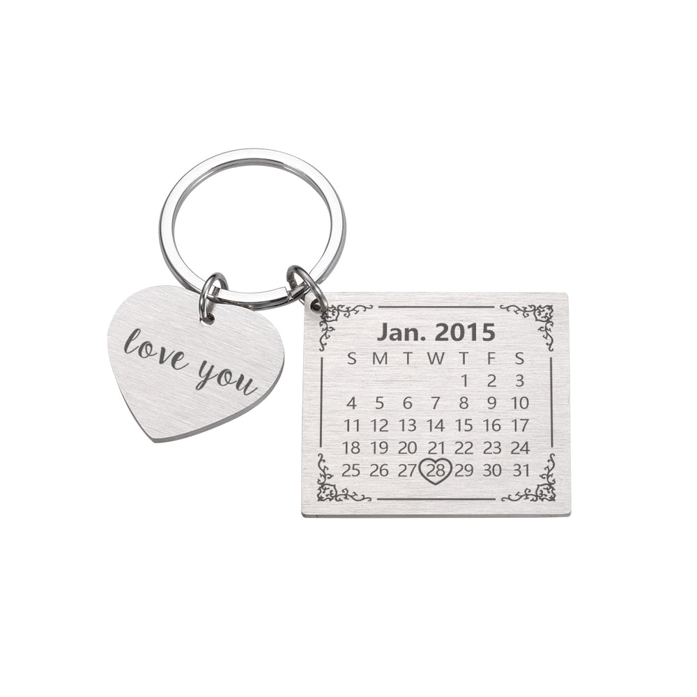 Porte-clés Calendrier JOUR/MOIS/ANNÉE + GRAVURE (jusqu'à 10 lettres)