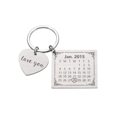 Porte-clés Calendrier JOUR/MOIS/ANNÉE + GRAVURE (jusqu'à 10 lettres)
