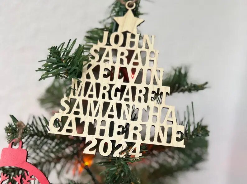 Árbol de Navidad Familiar - Adorno Familiar Personalizado - Forma Personalizada de Madera - Regalo de Navidad