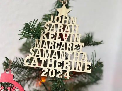 Árbol de Navidad Familiar - Adorno Familiar Personalizado - Forma Personalizada de Madera - Regalo de Navidad