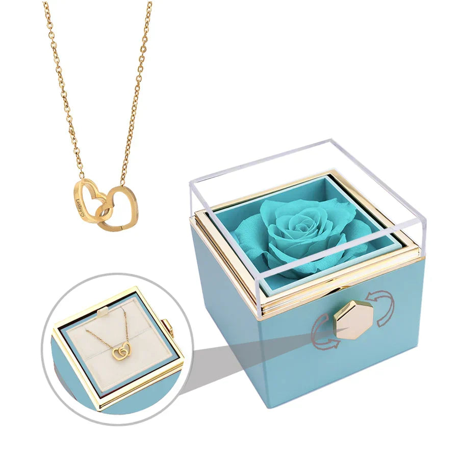 Caixa com Rosa Eterna & Colar Coração Personalizado