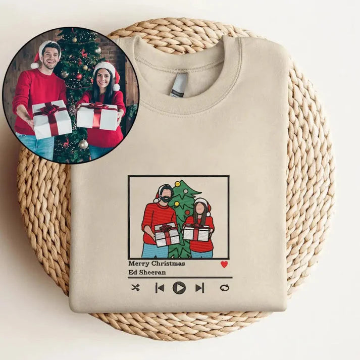T-shirt Personnalisé avec votre Photo et Musique Préférée | Transformez Votre Photo en Amour Brodé