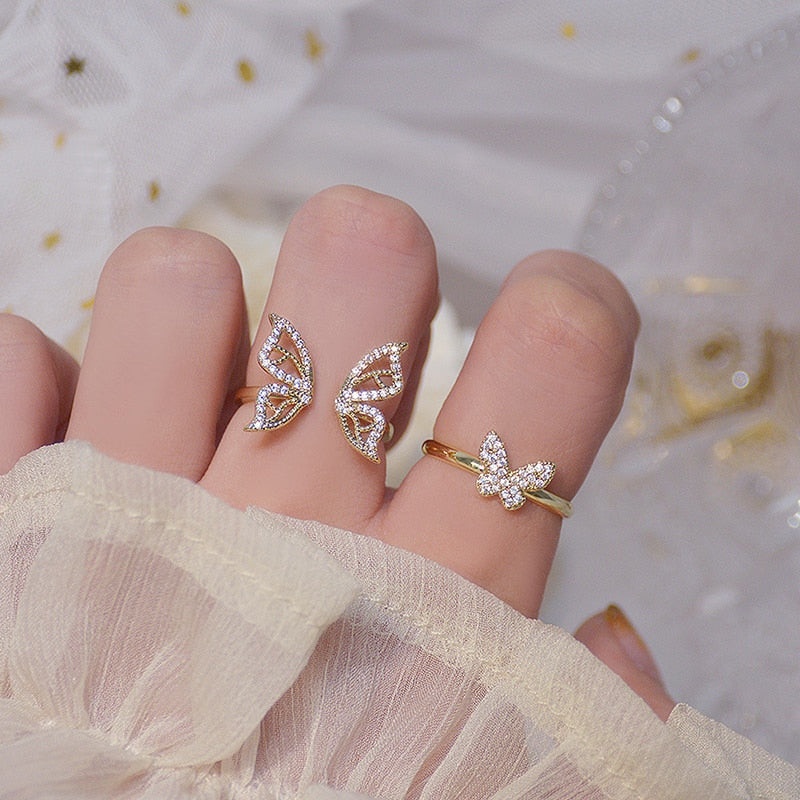 Anillo de Mariposa Ajustable - Bañado en Oro de 14K /