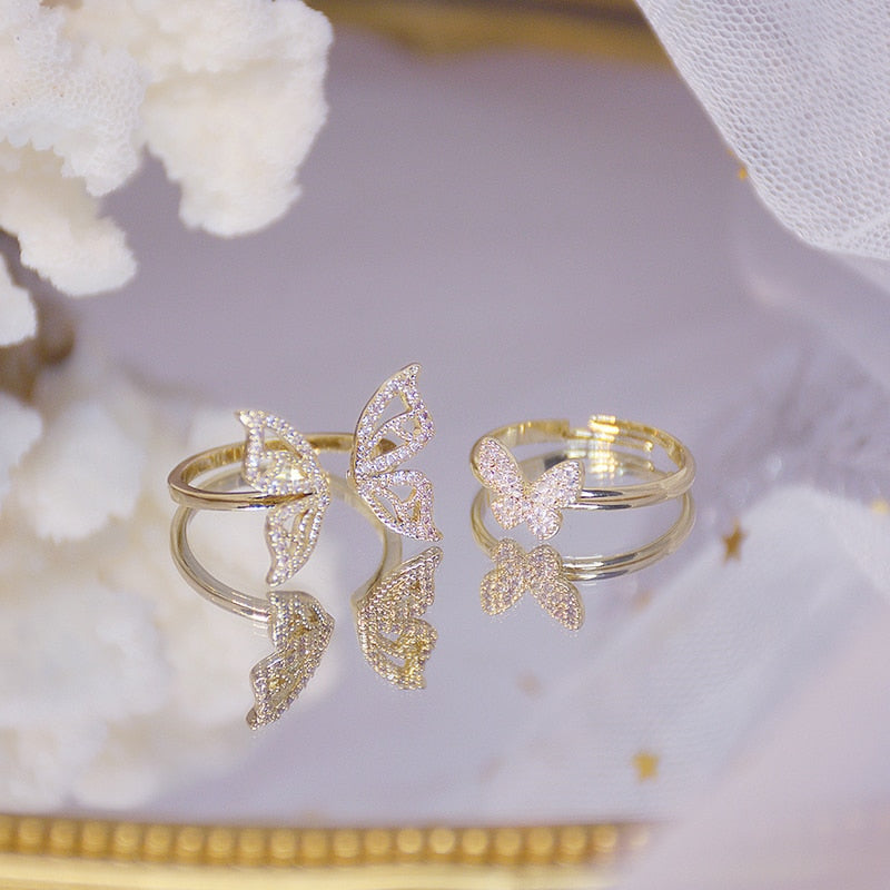 Anillo de Mariposa Ajustable - Bañado en Oro de 14K /