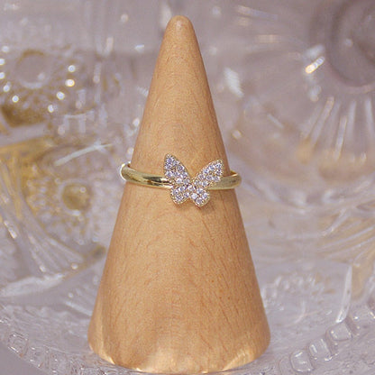 Anillo de Mariposa Ajustable - Bañado en Oro de 14K /