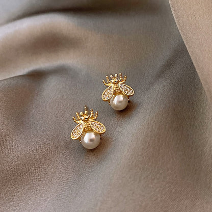 Pendientes de Abeja con Perla