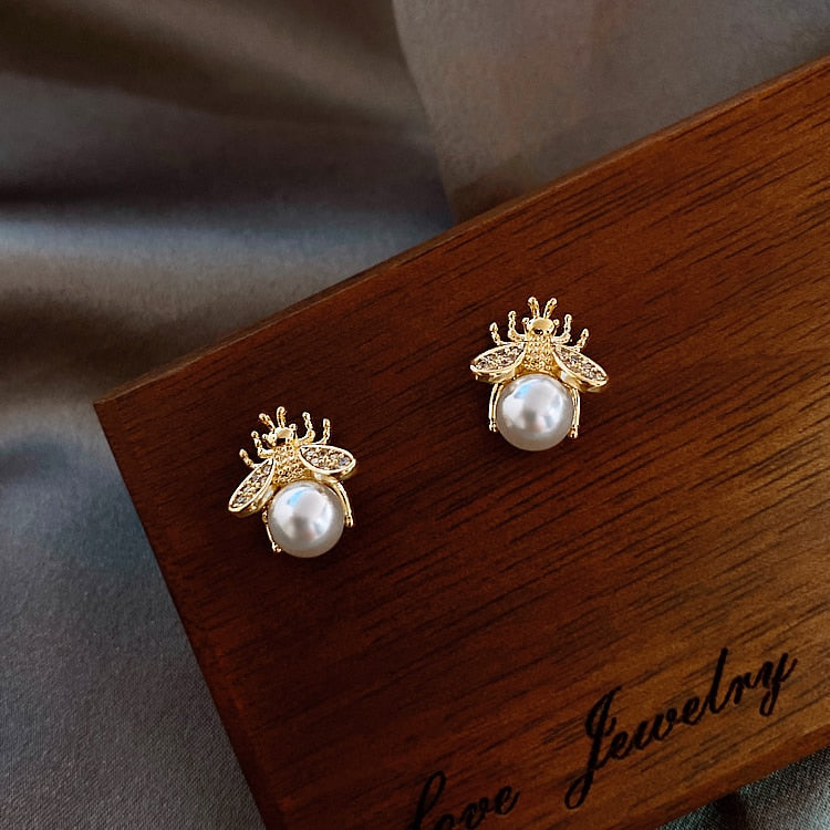 Pendientes de Abeja con Perla