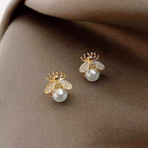 Pendientes de Abeja con Perla