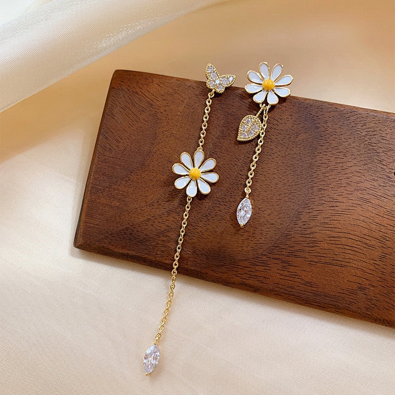 Pendientes largos de flor de margarita