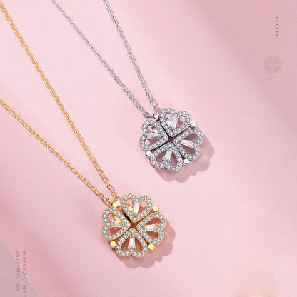 Collier Trèfle à Cœurs + Coffret 6 Roses - Cadeau de Saint-Valentin