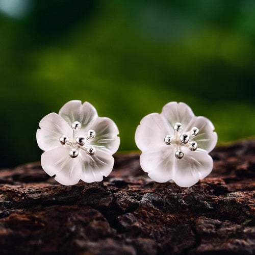 Pendiente Flor en la Lluvia de Tuerca - Plata 925