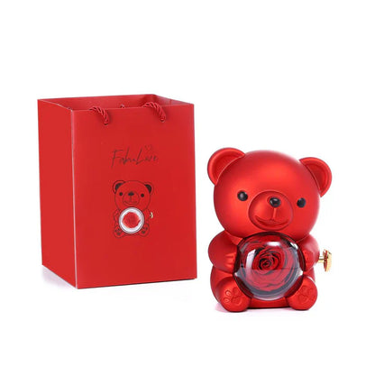Ours Pivotant avec Rose + Collier Cœur Personnalisé